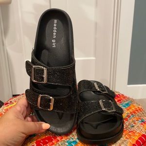 Black glitter Madden Girl sandals size 9.
